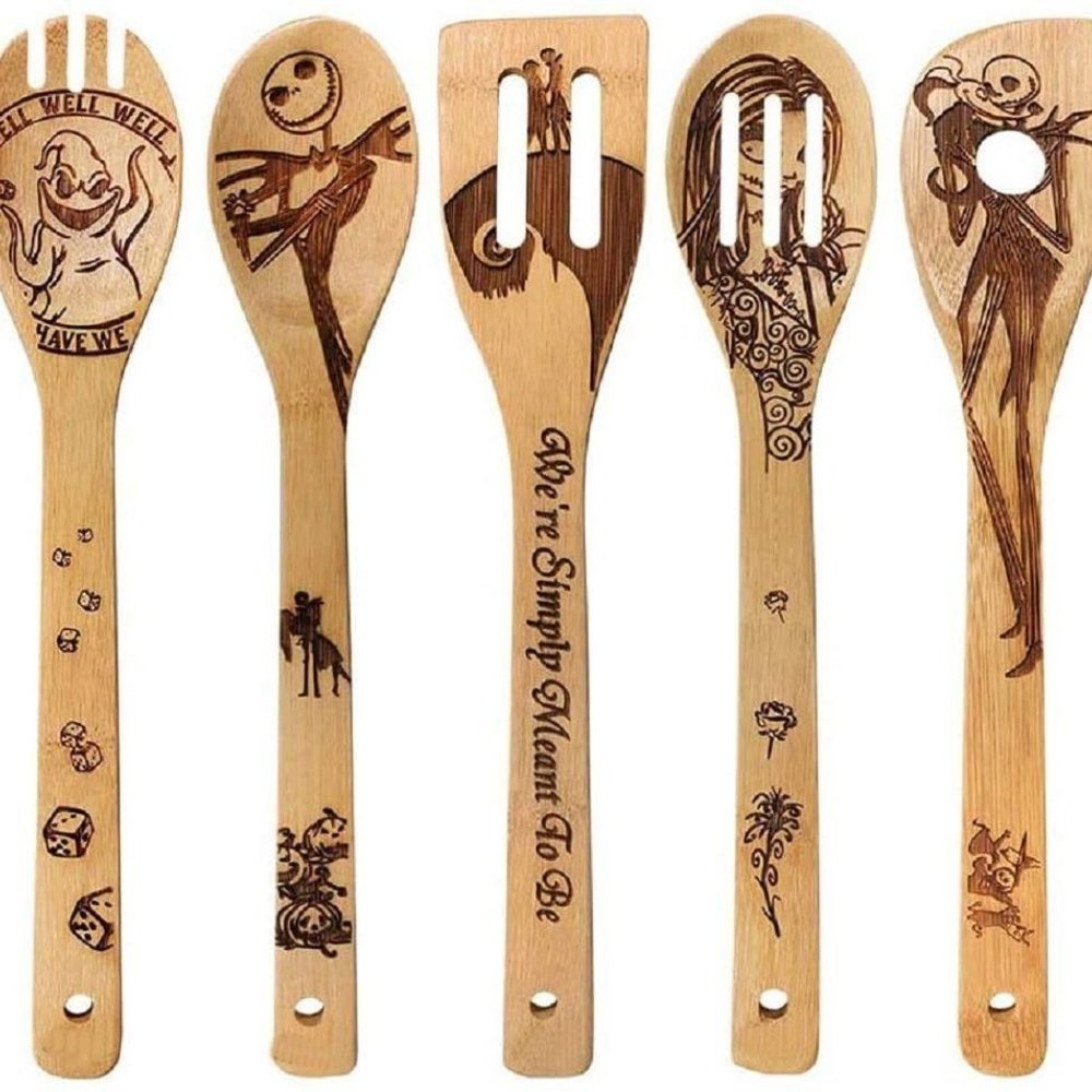 Wooden Spoons Halloween Gift Idea 5Pcs Utensil Bur